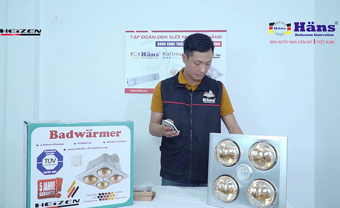 Đèn sưởi nhà tắm 4 bóng Heizen âm trần có điều khiển HE-4BR