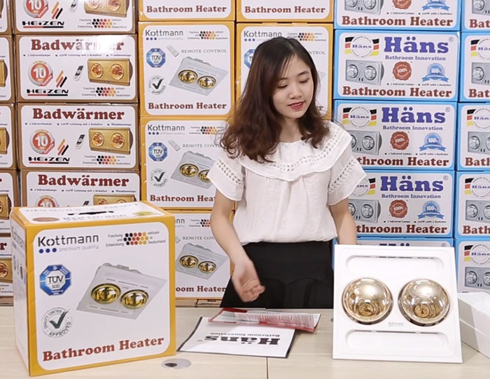 Đèn sưởi nhà tắm Kottmann 2 bóng âm trần điều khiển từ xa K9-R