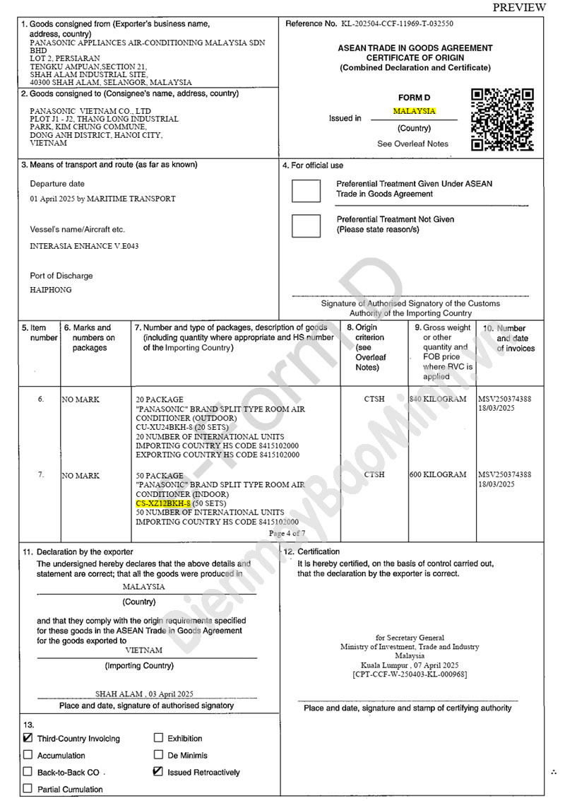 Xuất xứ điều hòa Panasonic XZ12BKH-8